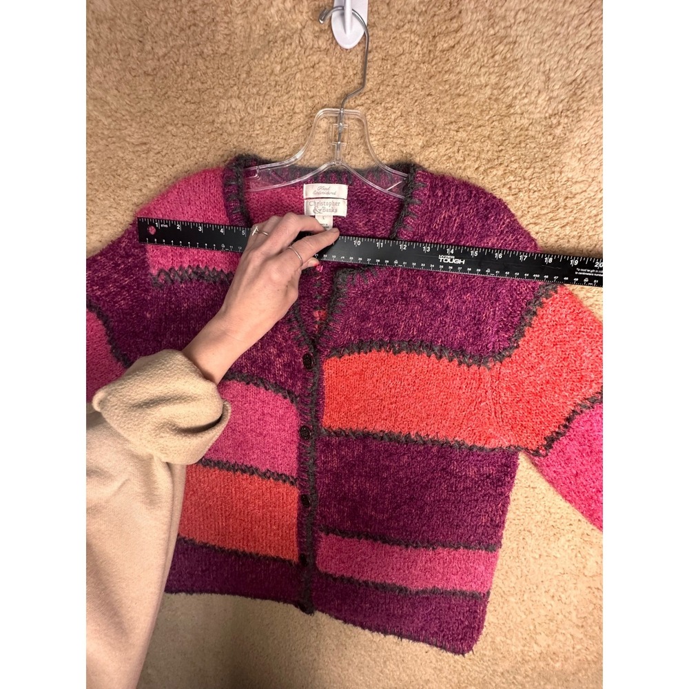 Christopher & Banks Vtg Mohair Blend Colorblock Cardigan Sz L Pink Purple Y2K EC - Picture 10 of 12